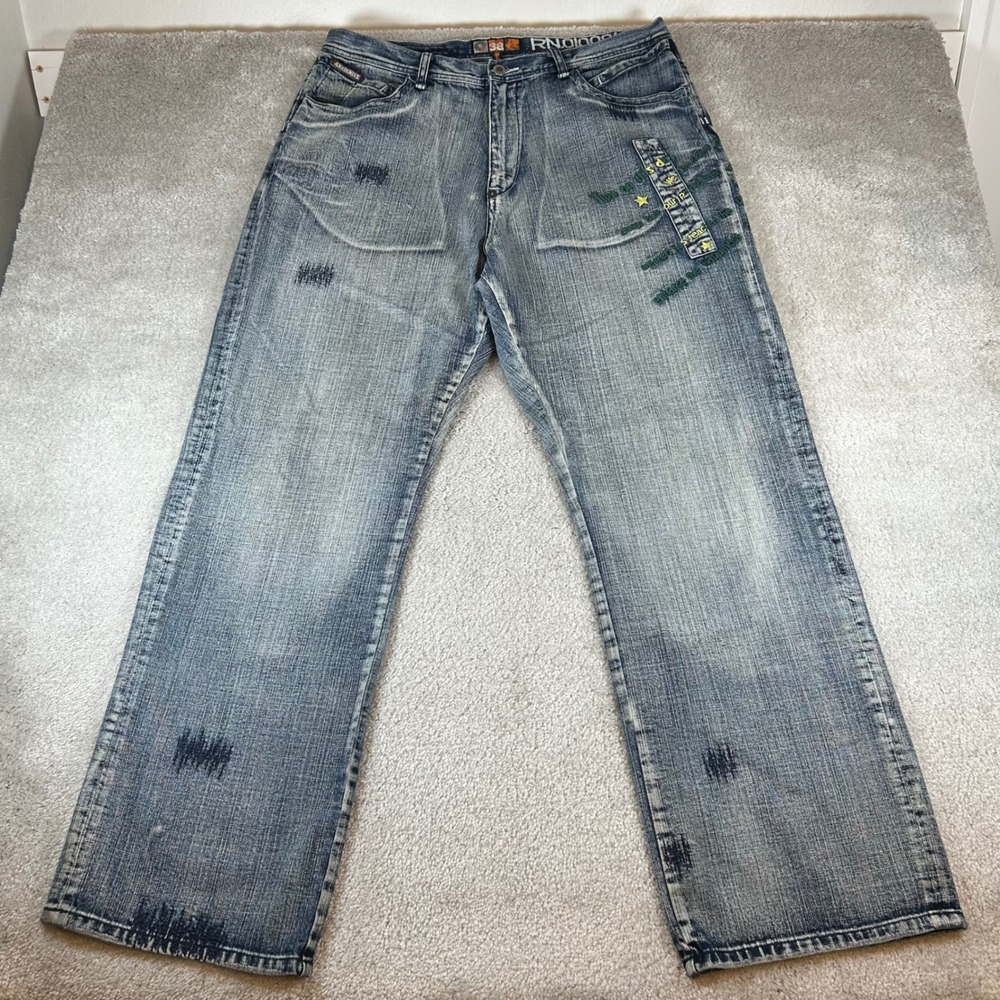 VTG Akademiks Jeans Mens 38 Embroidered Distressed Y2K Baggy Wide Leg Streetwear
